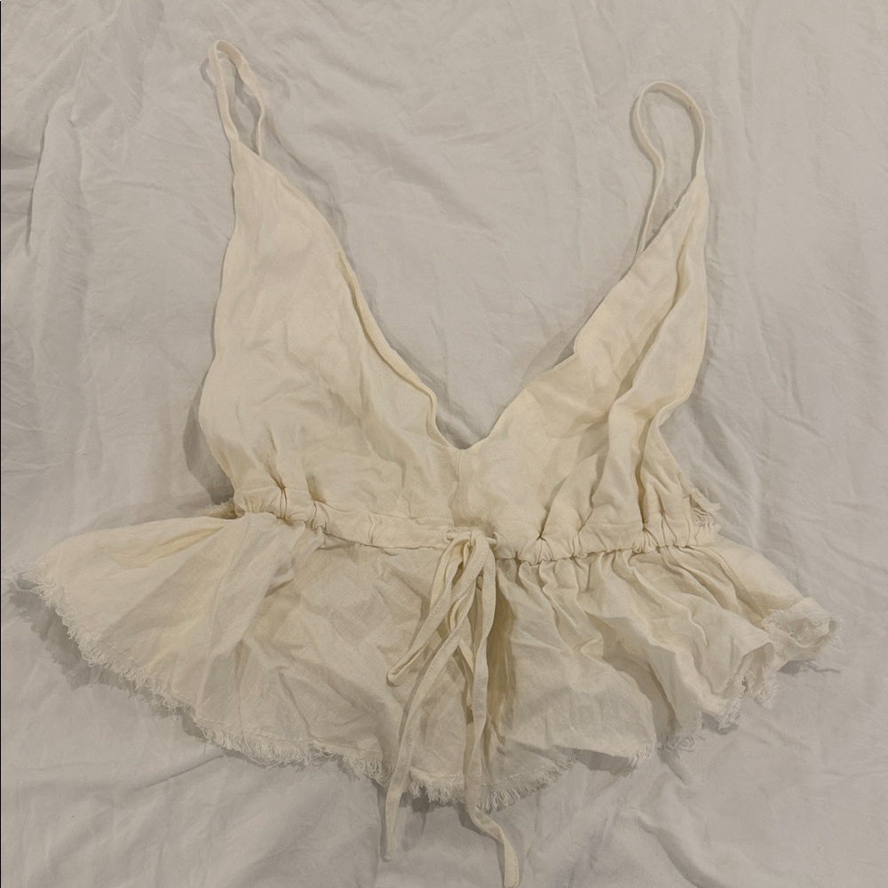 John Galt Linen Blend Tie-Front Open Back Tank